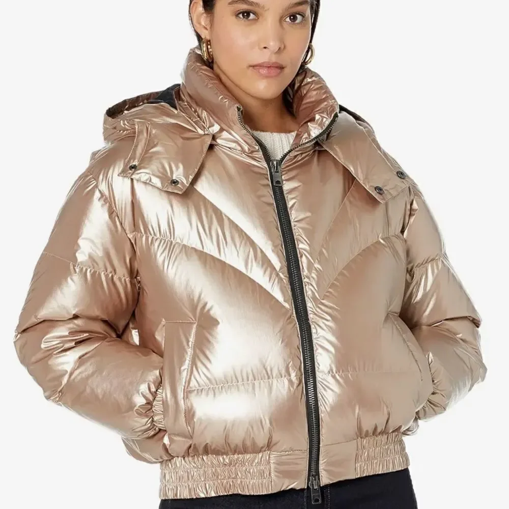 All Saints Rose Gold Mika Metallic Winter Ski/Snow Puffer Coat/Jacket. Size 10